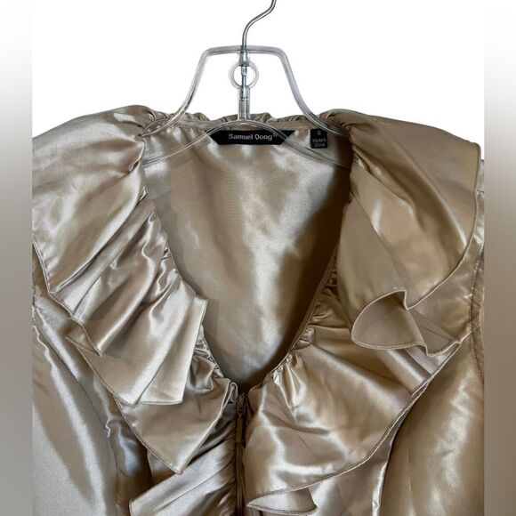 Samuel Dong Ruffled Zip Up Sleeveless Peplum Blouse Sz S  Beige. - Picture 3 of 5